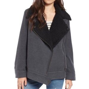 BP Nordstrom Oversized Faux Shearling Lined Moto Jacket Grey Moto Cross Dye L